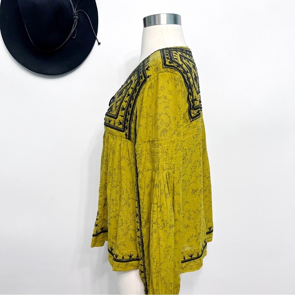 free people | twilight folk embroidered jacket tie-front closure chartreuse s - Picture 6 of 16